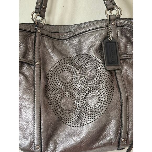 Coach Audrey Metallic Cinch Tie Perforated Tote Leather Crossbody 19568 - Picture 4 of 13